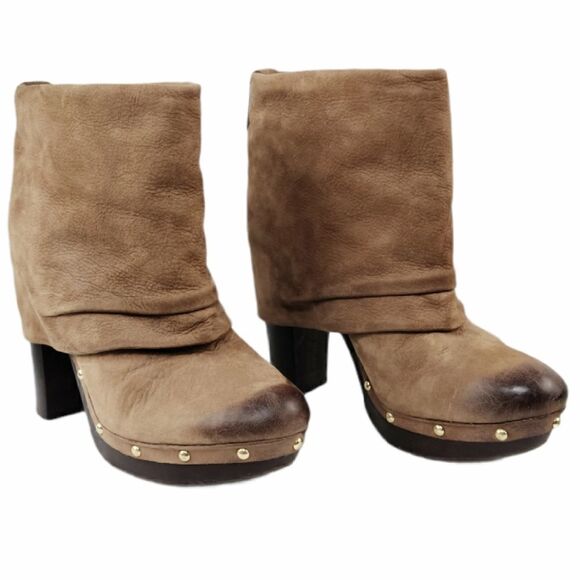 Vince Camuto Distressed Leather CoCo Fold-Over Cuffed Top Clog Booties Size 10 - Picture 6 of 11